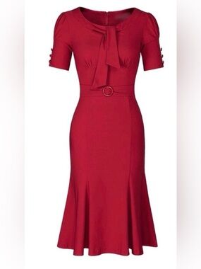 Stop Staring 40s Rockabilly Pinup Rouge Red Retro Pencil Wiggle VLV Dress